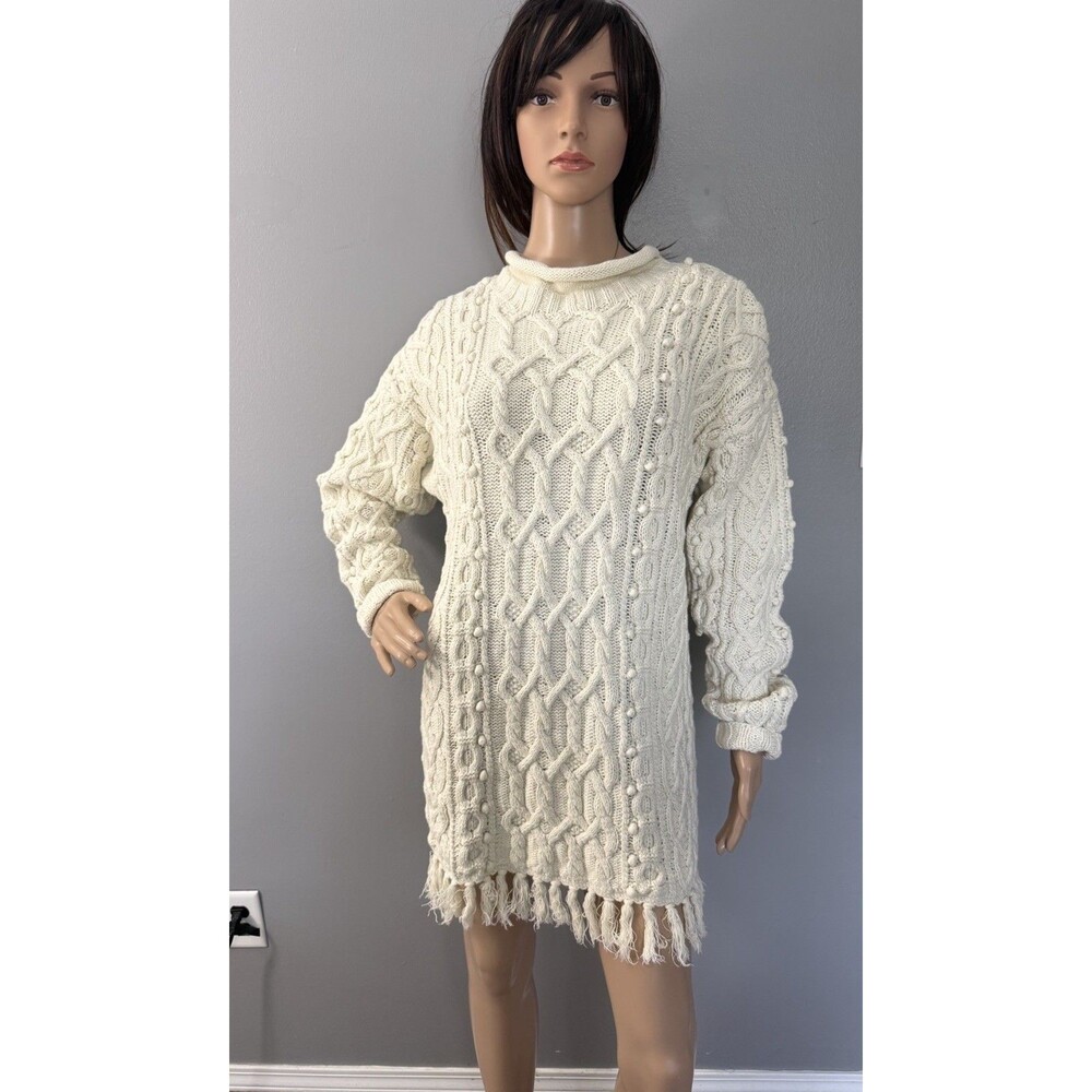 Vintage Yarnworks Hand-knit Chunky Cable Knit Sweater Dress Ramie Cotton Size M